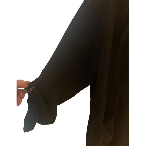 MI AMI for Francesca's Black Soft Draped Tie Waist Roll-Tab Sleeve Jacket NWT L - Picture 4 of 7